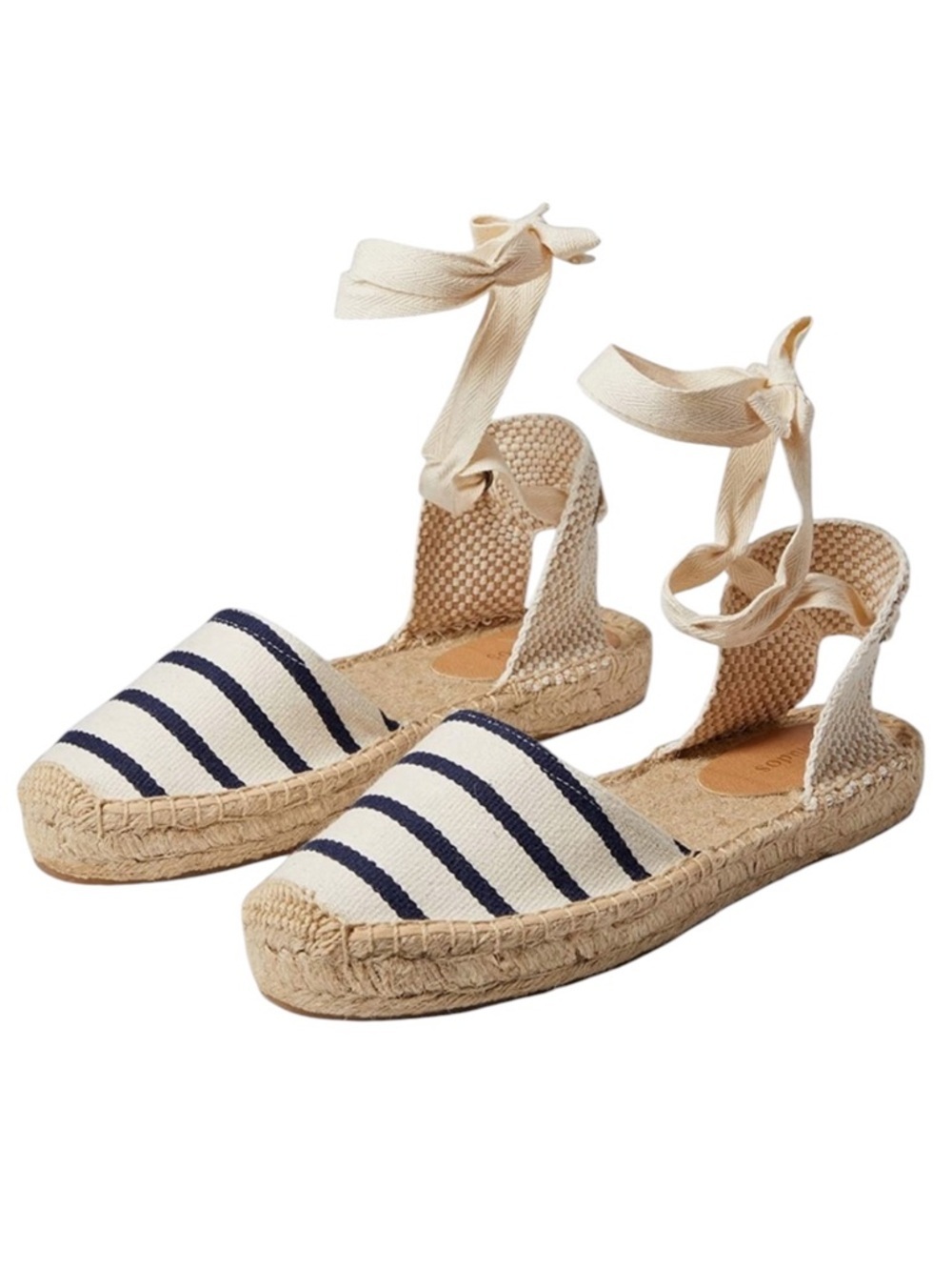 Soludos NWOT navy and white striped lace up ankle espadrilles